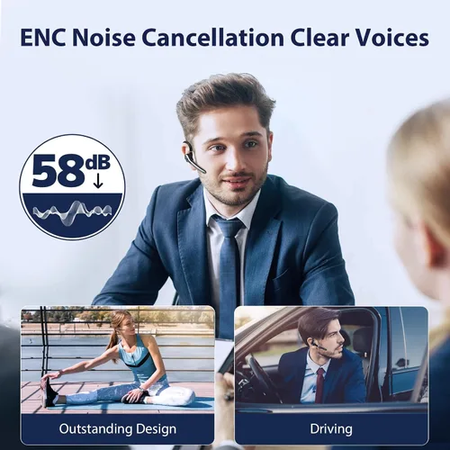 Vista 8 de Ngsod Auriculares Bluetooth, auricular inalámbrico con micrófono de cancelación de ruido mejorado, funda de carga de 500 mAh compatible con tiempo