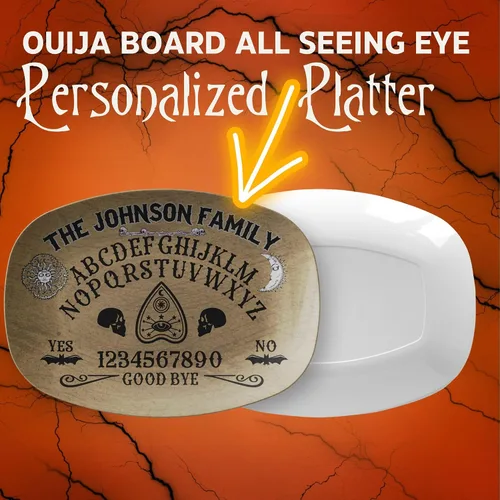 Vista 4 de Ouija Board Spirit Board Planchette Personalized Platter, Sun Moon Skull Bats Evil Eye Halloween Platter For Serving Food, Halloween Party Platter