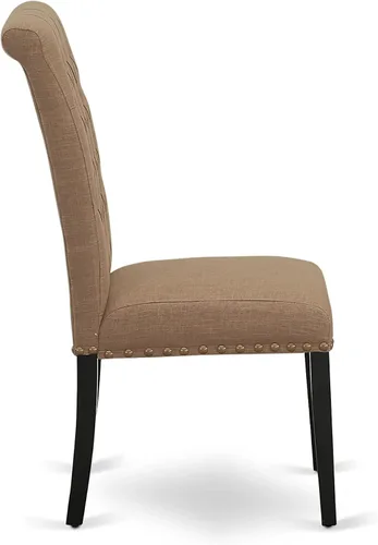 Vista 9 de East West Furniture DLBR3-BLK-17 - Juego de muebles de comedor de 3 piezas que contiene una mesa de comedor redonda con gotas y 2 sillas tapizadas