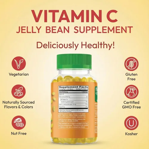Vista 7 de Human Beanz Gomitas de gelatina de vitamina C para adultos, suplementos dietéticos de apoyo inmunológico, vegetariano, 120 granos de gelatina Citrus