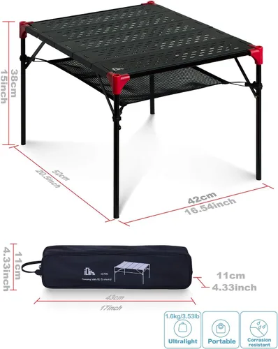 Vista 3 de Mesa plegable extensible, área de mesa grande, ultraligera, compacta con mesa hueca y bolsa de transporte para camping, mochilero, playa, concierto