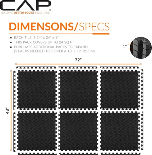 Vista 4 de CAP Puzzle Exercise Mats 1” Thick EVA Interlocking Foam Tiles for Home Gym Flooring Multiple Options
