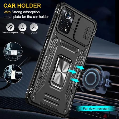 Vista 6 de Funda resistente para Xiaomi Poco X4 Pro 5G con funda protectora de cámara para Poco X4 Pro 5G, a prueba de golpes, con soporte de anillo magnético