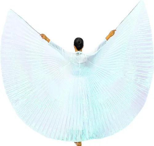Vista 11 de Wuchieal Disfraz de danza del vientre de 2 palos y coak de ángel para mujer 0#amarillo-rojo-azul