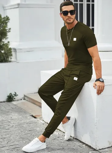 Vista 4 de JMIERR Conjunto deportivo de 2 piezas para hombre, camiseta de manga corta y pantalones deportivos de cintura elástica