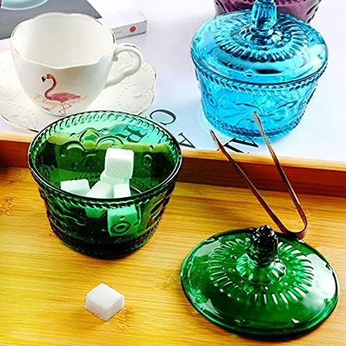 Vista 5 de Gaolinci Phalaenopsis - Tarro de cristal en relieve, frasco de alimentos con tapa Azul
