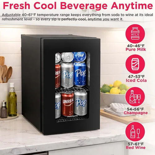 Vista 4 de Frigidaire Refrigerador de bebidas con puerta de vidrio de 0.6 pies cúbicos, mini refrigerador con pantalla digital con control electrónico