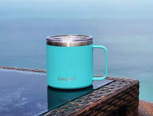 Vista 4 de Chillout Life - Taza de café con aislamiento térmico al vacío, acero inoxidable, mango y tapa, 16 onzas