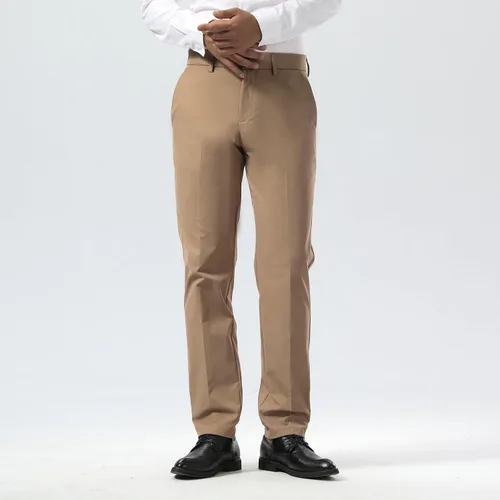 Vista 4 de Plaid&Plain Pantalones de vestir para hombre Slim Fit Stretch Khaki Pantalones sin arrugas