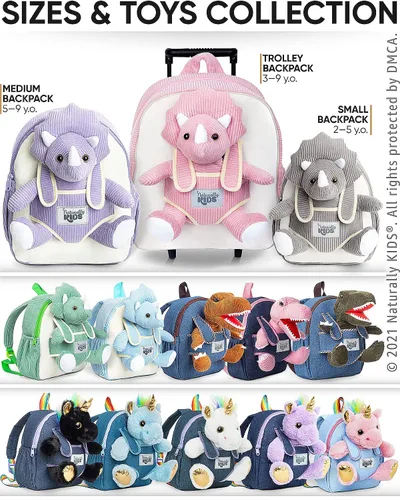 Vista 8 de Naturally KIDS Mochila para niños pequeños, Pequeño de 10 "h Triceratops Grey, 10.0 in H Small