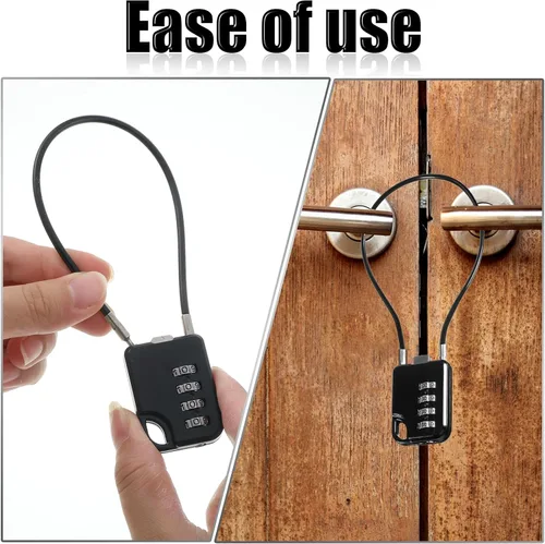 Vista 5 de 2 candados de combinación de 4 dígitos de diseño compacto reiniciables con cable de 7 pulgadas de largo, cables de acero inoxidable duraderos