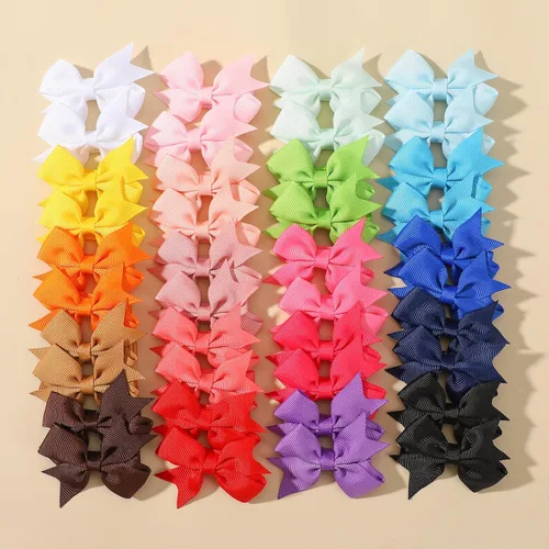 Vista 4 de 40 piezas de clips de lazos para el cabello de bebé de 2 pulgadas para niñas, cinta de grogrén totalmente forrada, clips para el cabello de bebés