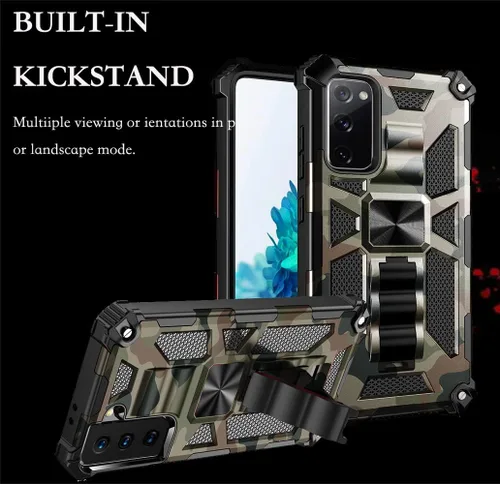 Vista 6 de Funda de camuflaje para Samsung Galaxy S20 FE de 6.5 pulgadas con soporte magnético, grado militar, resistente a prueba de golpes, protección