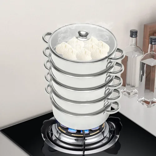 Vista 10 de Vaporizador de alimentos multiusos de 5 niveles de acero inoxidable con tapa, olla para cocinar verduras y cocinar al vapor de 11.0 in/11 pulgadas