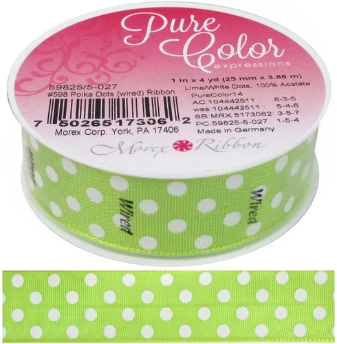 Vista 3 de Morex Ribbon Grosgrain de lunares, 1 pulgada por 4 yardas, negro