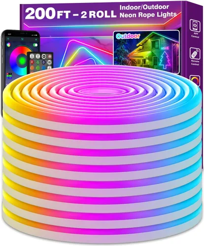Vista 8 de AILBTON Luces LED de neón de 20 pies con control remoto por aplicación, IP65, impermeable, flexible, tira de luces de neón de 24 V RGB