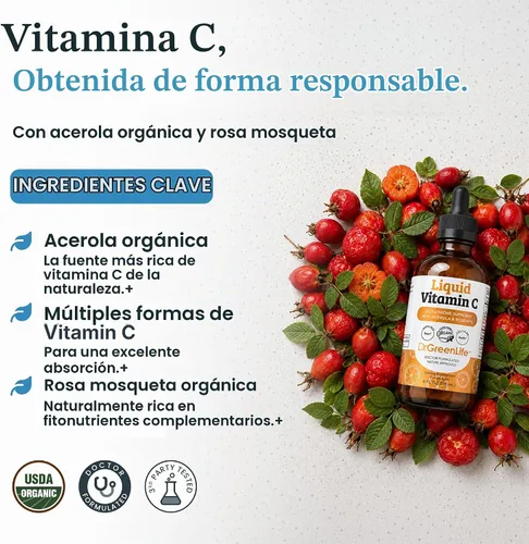 Vista 5 de Dr. Green Mom Gotas de vitamina C para niños con acerola y escaramujos