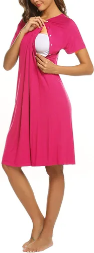 Vista 3 de Ekouaer - Camisón con botones y manga corta para mujer, vestido para lactancia, parto, hospital y maternidad, tallas S-XXL