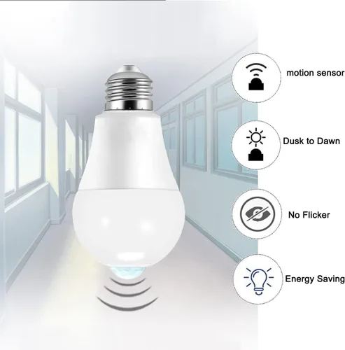 Vista 10 de Bombillas con sensor de movimiento, 9 W (equivalente a 60 W) A19 E26 5000 K, detector de movimiento, bombillas de seguridad activadas