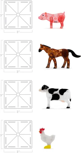 Vista 5 de MAGNA-TILES Farm Animals - Juego de construcción magnética de 25 piezas, la marca original de construcción magnética