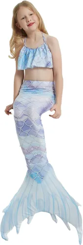 Vista 3 de Traje de baño de cola de sirena para niñas, traje de baño de princesa, conjunto de 5 piezas para 3-12 años