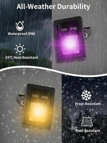Vista 4 de T-SUN Luz de inundación LED, luces de seguridad impermeables RGB de 10 W, con enchufe de EE. UU., control remoto súper brillante, foco