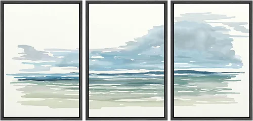 Vista 64 de SIGNWIN Lienzo enmarcado para pared, juego de arte tranquilo con reflejo de lago, acuarela, montaña y agua, ilustraciones modernas, arte abstracto