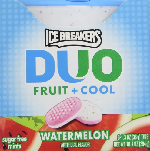 Vista 5 de Ice Breakers Duo Fruit + Cool Sandía Sabor Mentas sin azúcar 8-1.3 oz Latas