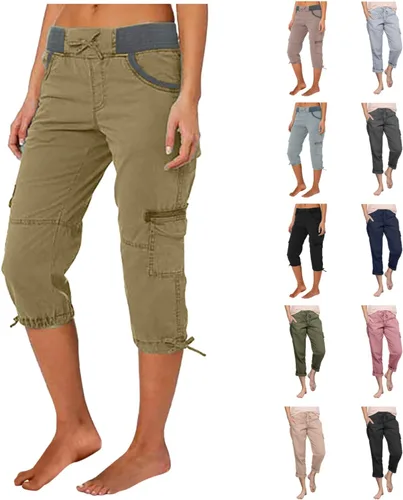 Vista 11 de Pantalones capri tipo cargo para mujer, ligeros, de secado rápido, atléticos, para verano, casuales, con bolsillos