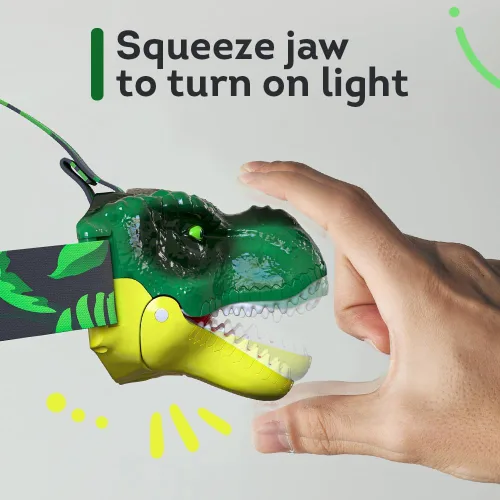 Vista 4 de Skywin Faros delanteros de dinosaurio para niños con sonido rugiente, linterna LED para niños, artículos de camping, linternas para niños y niñas