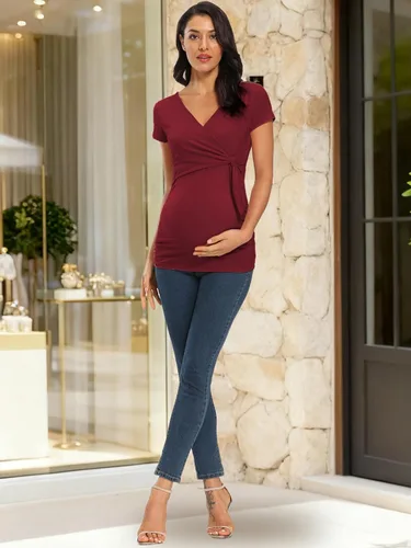 Vista 3 de Glampunch Camisas de maternidad para mujer, manga corta y larga, con lazo frontal, tops de maternidad