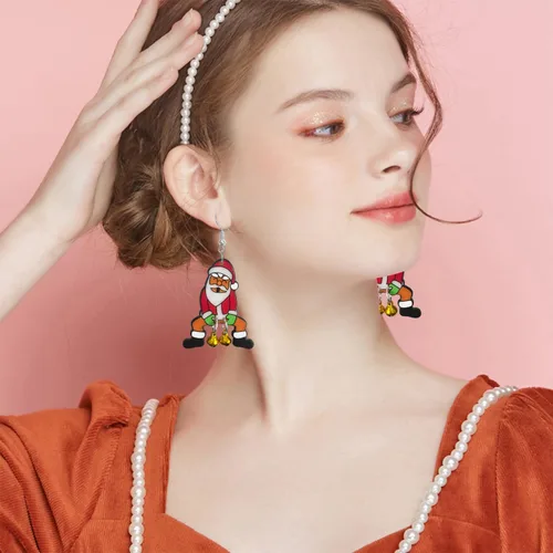 Vista 5 de SLSF Aretes colgantes de acrílico con guirnalda de árbol de Navidad para mujeres, niñas, niños, adolescentes, hipoalergénicos, regalos de joyería