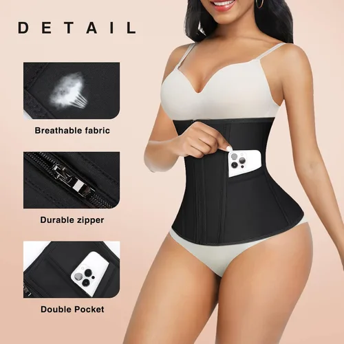 Vista 2 de Wonder-Beauty Entrenador de cintura para mujer, corsé con control de abdomen, entrenador de cintura, talla grande con 8 huesos de acero y bolsillo