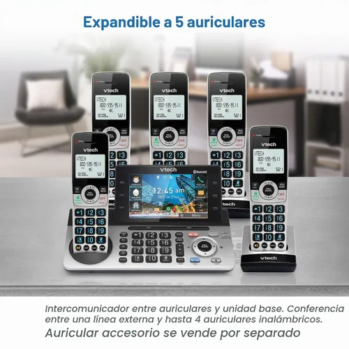 Vista 14 de VTech IS8251-3 - Teléfono inalámbrico de 3 manos de grado empresarial para oficina en casa, pantalla a color de 5", teclas de acceso directo