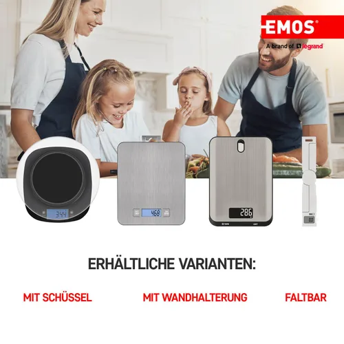 Vista 6 de EMOS Báscula de cocina de acero inoxidable para colgar en la pared/báscula digital con pantalla LCD iluminada/función de tara/báscula