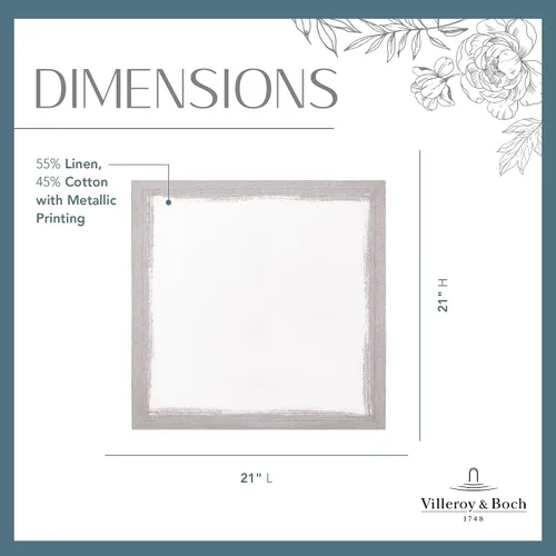 Vista 5 de Villeroy & Boch Servilletas metálicas de lino con pinceladas, 21 x 21 pulgadas, juego de 4, color blanco y plateado