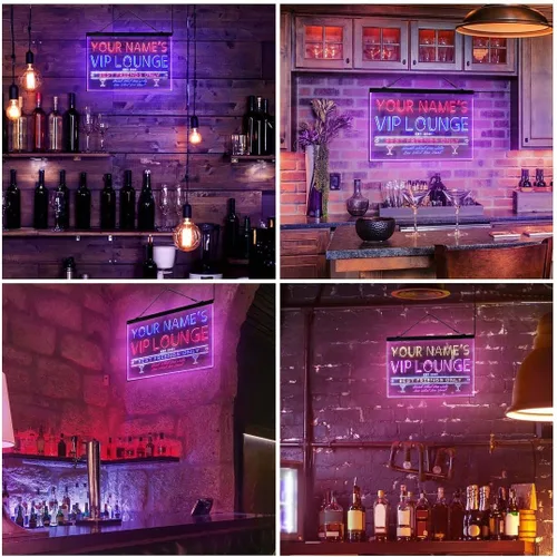 Vista 5 de Letrero de luz de neón LED tricolor personalizado VIP Lounge Bar Personalizar Nombre Fecha Texto Cita Fuente Verde y Rojo y Amarillo 13 x 8.7
