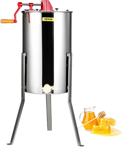 Vista 14 de VEVOR Extractor de miel, extractor manual de miel de 2 marcos con tapa transparente, tambor giratorio de acero inoxidable con soporte ajustable