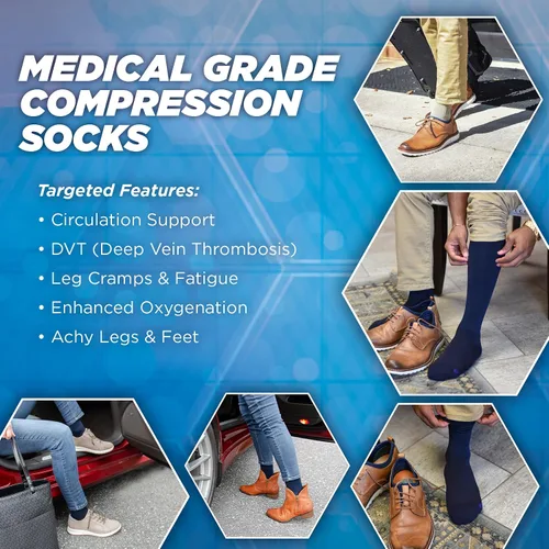 Vista 3 de OrthoSleeve - Calcetines de compresión de grado médico para hombres y mujeres, 15-20 mmHg (L, bronceado)