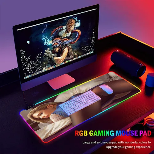 Vista 6 de Alfombrilla de mouse para computadora de videojuegos con LED RGB, para computadora de juegos, grande, grande, alfombrilla para mouse de escritorio