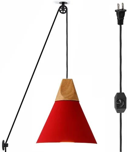 Vista 12 de Kiven Lámpara colgante de polea enchufable, luz colgante ajustable con cable de interruptor de atenuación de 15 pies, pantalla de aluminio macarón