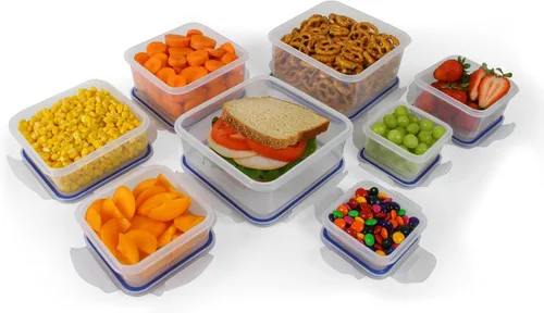 Vista 3 de Popit! - Juego de 8 recipientes transparentes para almacenamiento de alimentos, aptos para microondas y congelador, caja pequeña grande