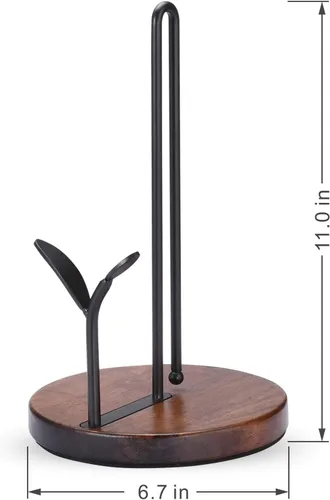 Vista 6 de Soporte para toallas de papel de pie, estante para colgar papel de cocina, organizador de toallas de papel de madera, dispensador de rollos