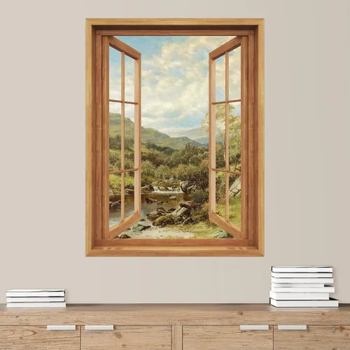 Vista 51 de SIGNWIN Adhesivo de pared removible/mural de pared para ventana, vegetación exuberante y árboles iluminados por el sol, fotografía, realismo