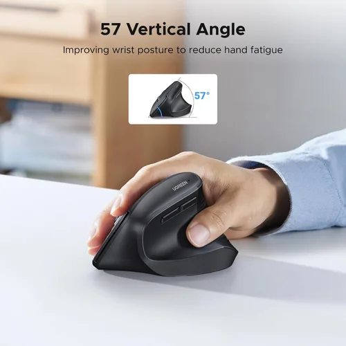 Vista 8 de UGREEN Ratón vertical, mouse ergonómico inalámbrico Bluetooth, modo dual (BT 5.4 y USB 2.4G), clics silenciosos, 4 DPI ajustables