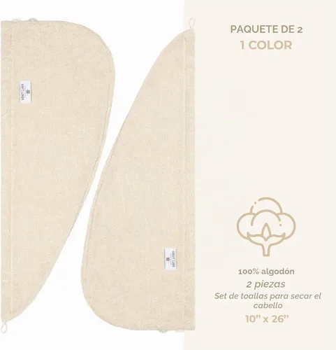 Vista 4 de American Soft Linen Toallas de pelo 100 % algodón para mujer, gorro de toalla de pelo, turbante de algodón para cabello largo y rizado Beige