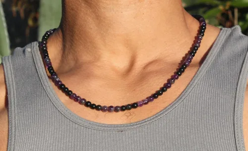 Vista 43 de Collar de cristal de obsidiana negra hecho a mano, collar de cuentas de piedras preciosas naturales auténticas, curación, protección, talismán mala