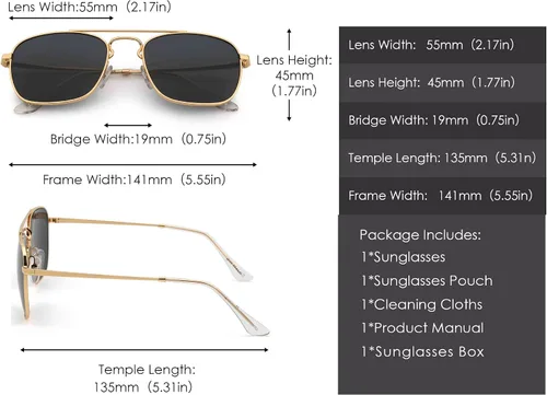 Vista 5 de JIM HALO Gafas de sol de aviador cuadradas retro de alta calidad lentes de vidrio planas de metal para hombres y mujeres