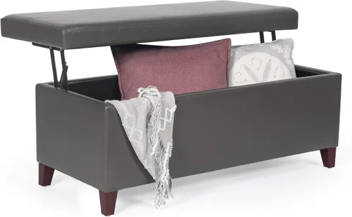 Vista 12 de Homebeez Banco otomano de almacenamiento de piel sintética de 42 pulgadas con parte superior elevadora, moderno reposapiés rectangular para sala