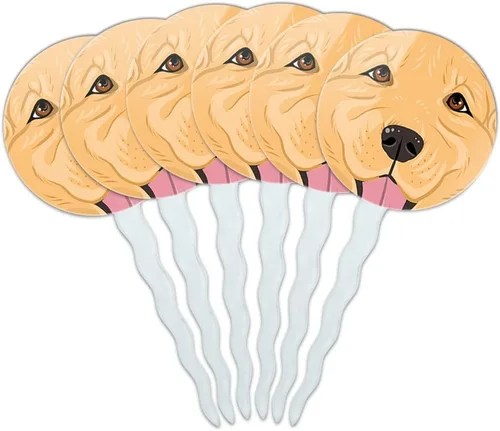 Vista 3 de Juego de 6 palillos para cupcakes para decoración de perros y cachorros - Basset Hound Face